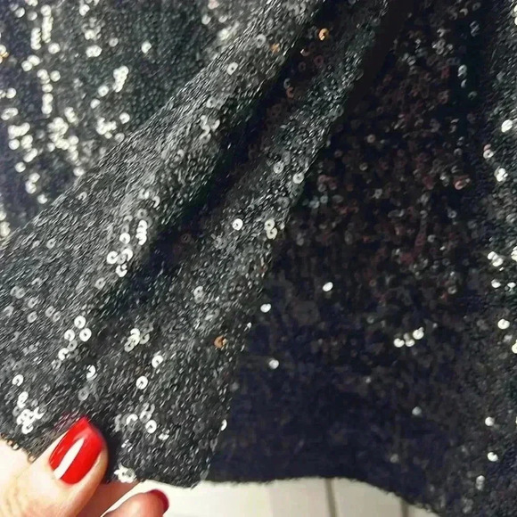 House of Harlow 1960 Sequin Faux Wrap Tie Front Mini Skirt Size S/M Black - Picture 4 of 11